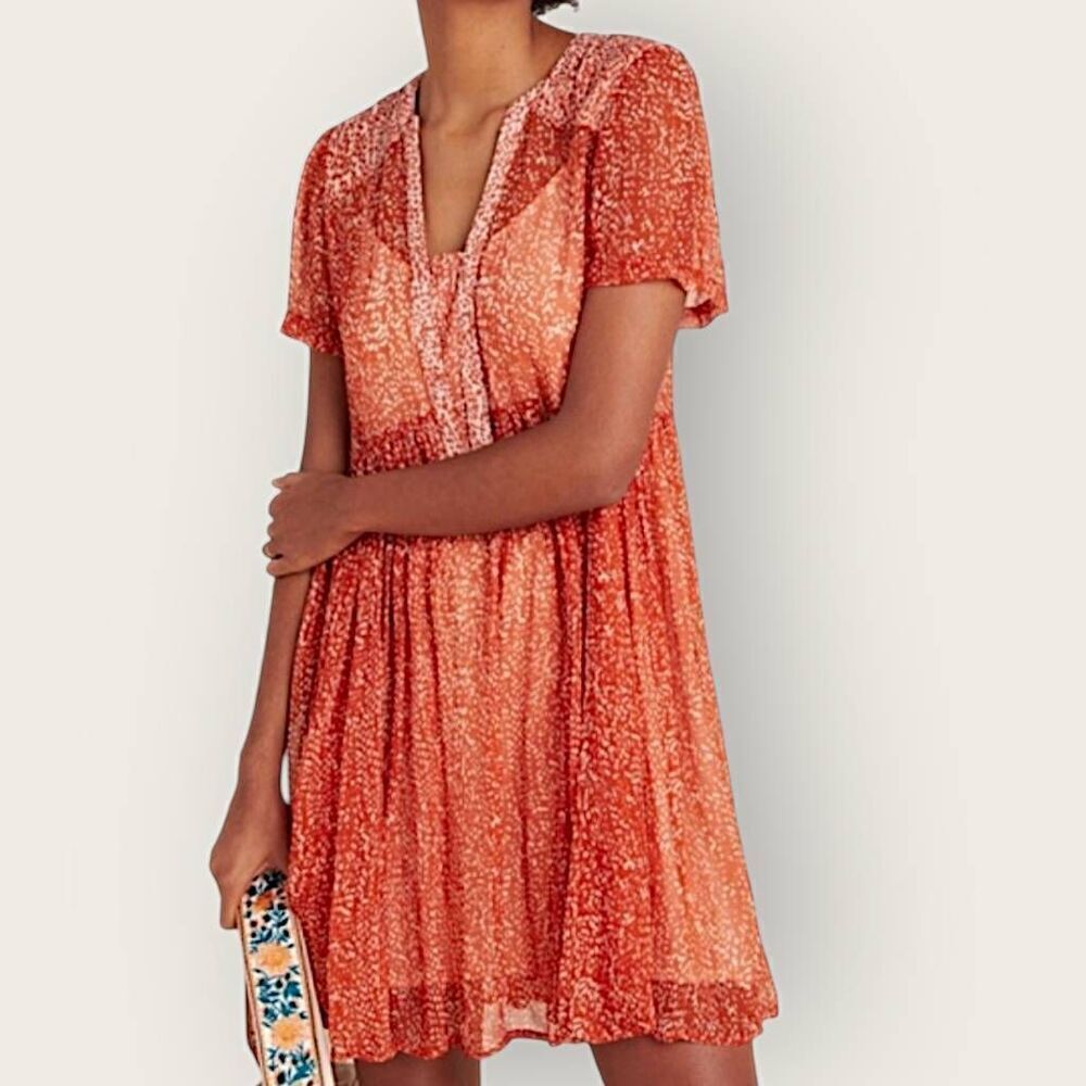 MAEVE Womens Dress Sz XS Sheer Orange Short Sleeve Beachy Swiftie Cottagecore